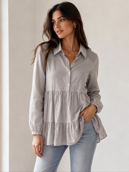 Zara Dresses & Skirts - Zara XS Gray Tiered Blouse – NWT